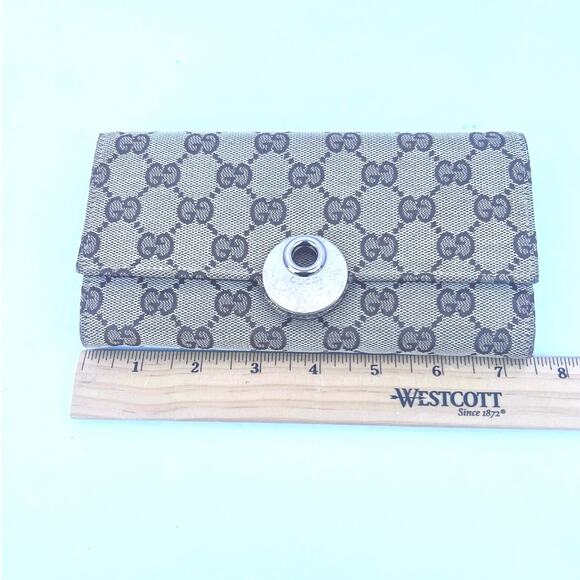 Gucci Eclipse Continental GG Monogram Brown Canvas Leather Trim Trifold Wallet - Picture 12 of 14